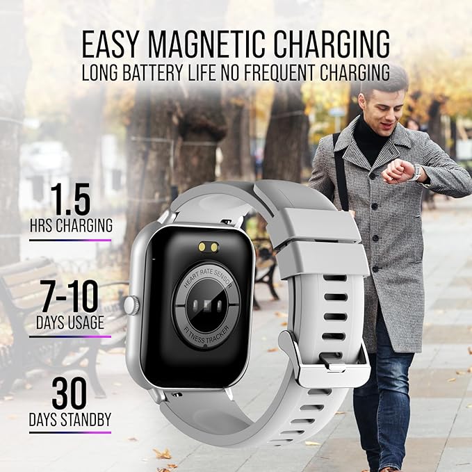 Smart Watch (Answer/Make Calls) 1.83" Fitness Tracker Heart Rate Blood Pressure Oxygen Sleep Monitor 200 Sport Modes Step Calories Trackers IP67 Waterproof Android iPhone Women Men (Silver)