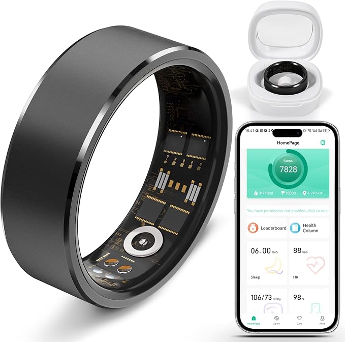 Smart Ring Fitness Tracker Ring for Men Women - Health Heart Rate Ring with Motion Tracking, Sleep Monitor, and Oximetry, No Subscription Fee, Family Care, Remote Photography, IP68 Waterproof(12#)
