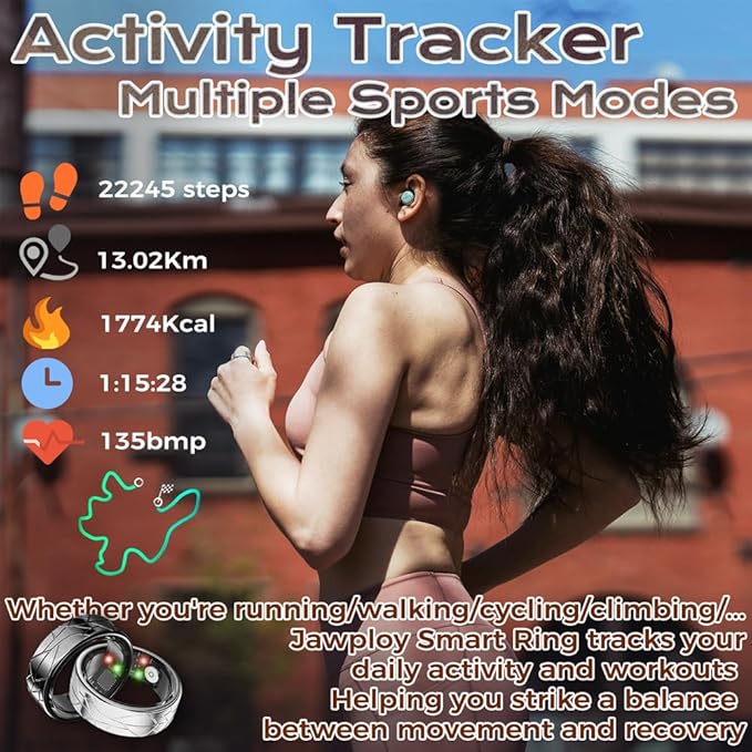 Smart Ring Fitness Tracker Sleep Tracking Heart Rate Monitor Pedometer, Waterproof Activity Tracker Fitness Ring Steps Counter, Gesture Controls for Short Video, 8 Days Battery Life, Black, #11