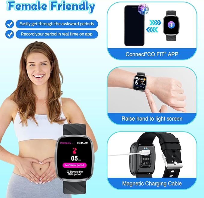 Smart Watch for Kids, Fitness Tracker with Pedometer, 100+ Sport Modes, Heart Rate, Sleep Monitor, Spo2, Calorie Step Counter, Fitness Watch 1.75"HD, Birthday Gifts for Girls Boys Teens 5-16 Black