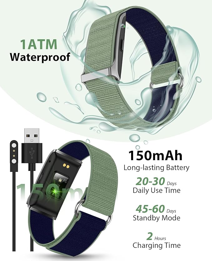Smart Bracelet, Wearable Activity & Fitness Tracker Band, 24H Sleep Tracker, All-Day Continuous Heart Rate Blood Pressure Stress HRV Monitor, 120+ Sport Modes Smart Wristband with 2 Bands, Free APP