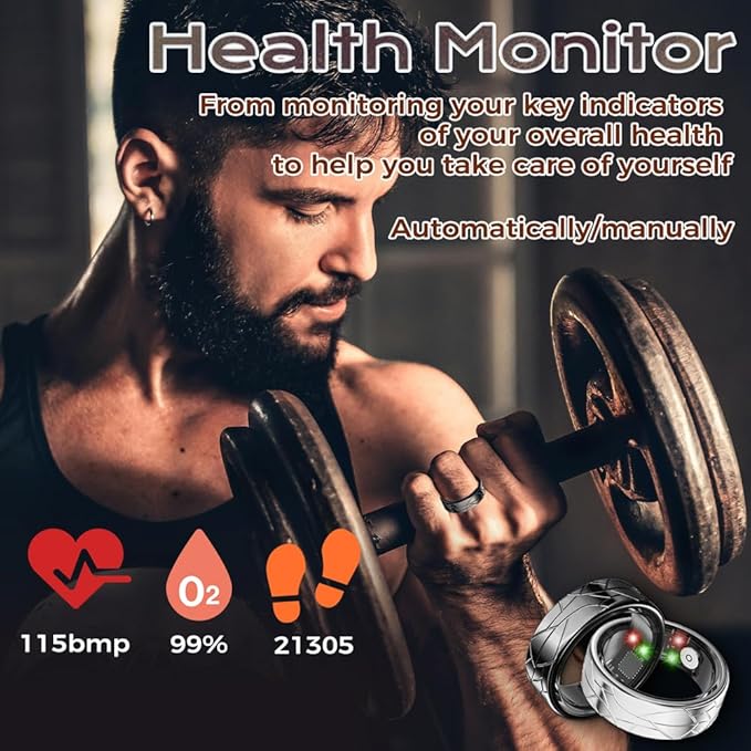 Smart Ring Fitness Tracker Sleep Tracking Heart Rate Monitor Pedometer, Waterproof Activity Tracker Fitness Ring Steps Counter, Gesture Controls for Short Video, 8 Days Battery Life, Black, #8