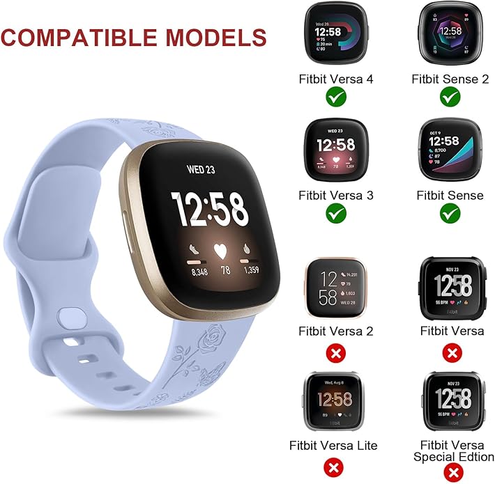 AK Floral Engraved Band Compatible with Fitbit Sense 2 / Sense Bands/Fitbit Versa 4 / Versa 3 Bands Women Men, Soft Sport Replacement Wristbands for Fitbit Sense 2 / Sense/Versa 4 / Versa 3 Smart Watch