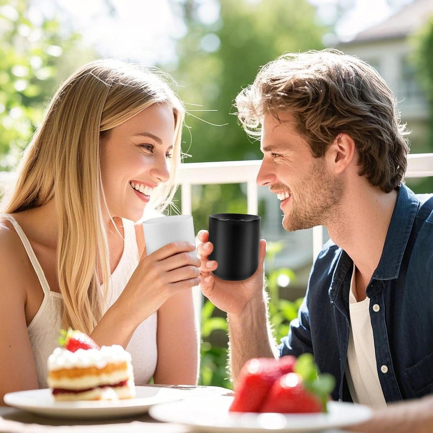 A set of 2 matte white ceramic espresso cups, thickened cup walls, slanted mouth design, each with a capacity of 3 ounces, hand washable only