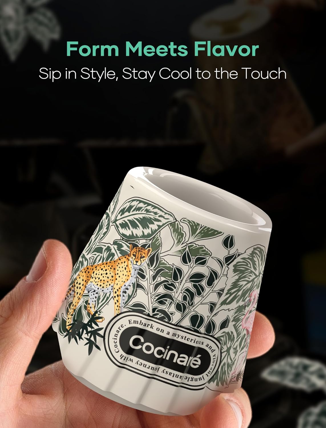 Cocinare KissCup Ceramic Espresso Cup – 2.2oz Demitasse Cup for Espresso, Pour-over coffee & Tea, Jungle, Color-Changing Collection