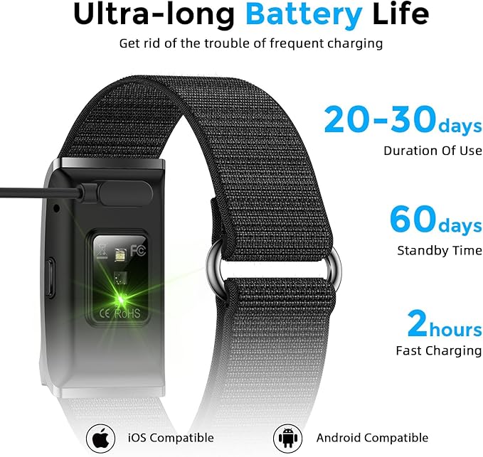 Smart Health Wristband, Bluetooth Connected Wearable Fitness Tracker, 127 Exercise Modes, 1ATM Water Resistant, Tracks Heart Rate/Blood Pressure/SpO2/Sleep/Steps