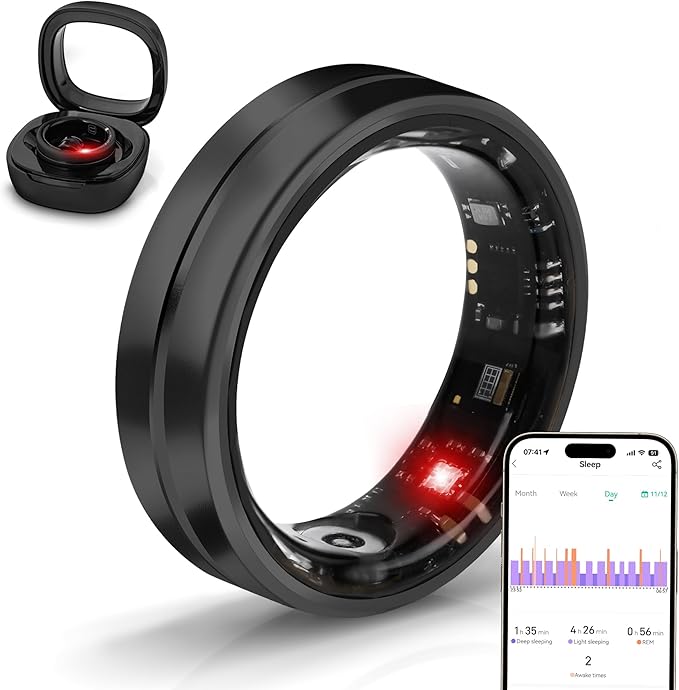 Smart Ring Fitness Tracker for Women Men - Waterproof Health Rings for Sleep Tracker, Heart and Blood Oxygen Monitor, Fitness Ring for Family Care,Step and Burned Calories Counter(11#)