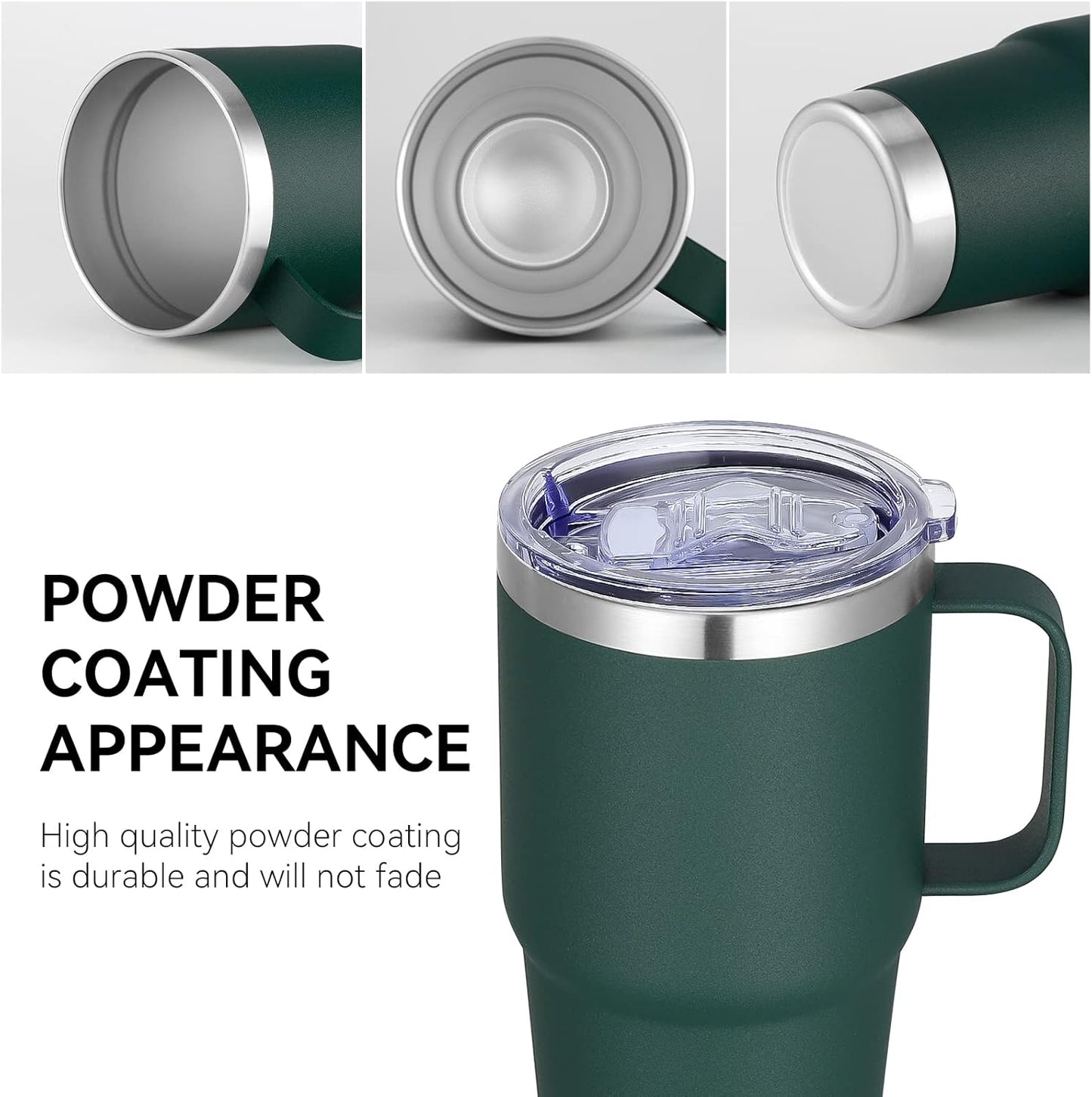 VEGOND 20 oz Tumbler Bulk with Handle Lid and Straw, Stainless Steel Insulated Travel Coffee Mug Set, Spill Proof Double Wall Metal Tumblers Cups, Dark Green 12 Pack