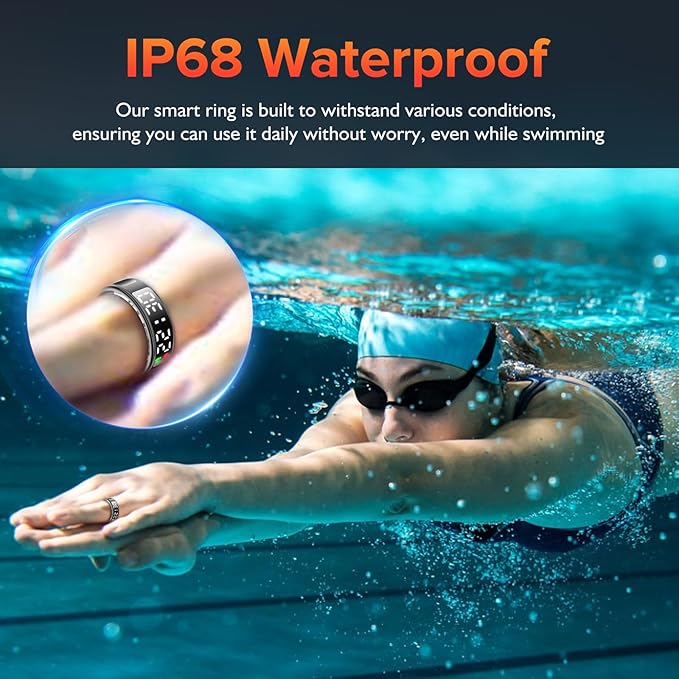 Smart Ring for Women Men with LED Display Screen & Touch Button, IP68 Waterproof Health Ring, Bluetooth Connection Health Tracker Ring Tracks Sport Activities/Heart Rate/Blood Oxygen/Sleep/Steps