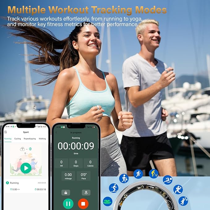 Smart Fitness Ring for Men & Women – Health & Activity Tracker with Heart Rate, Sleep Monitoring, Blood Oxygen, Motion Tracking, and Remote Camera Control, Waterproof & No Subscription Required