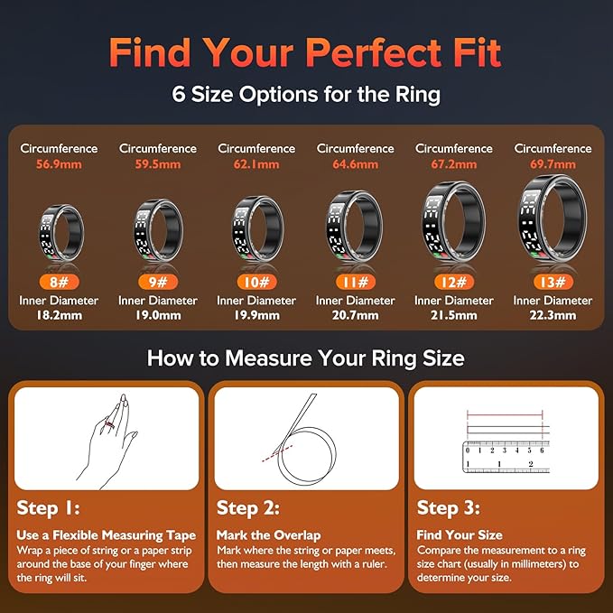 Smart Ring for Women Men with LED Display Screen & Touch Button, IP68 Waterproof Health Ring, Bluetooth Connection Health Tracker Ring Tracks Sport Activities/Heart Rate/Blood Oxygen/Sleep/Steps