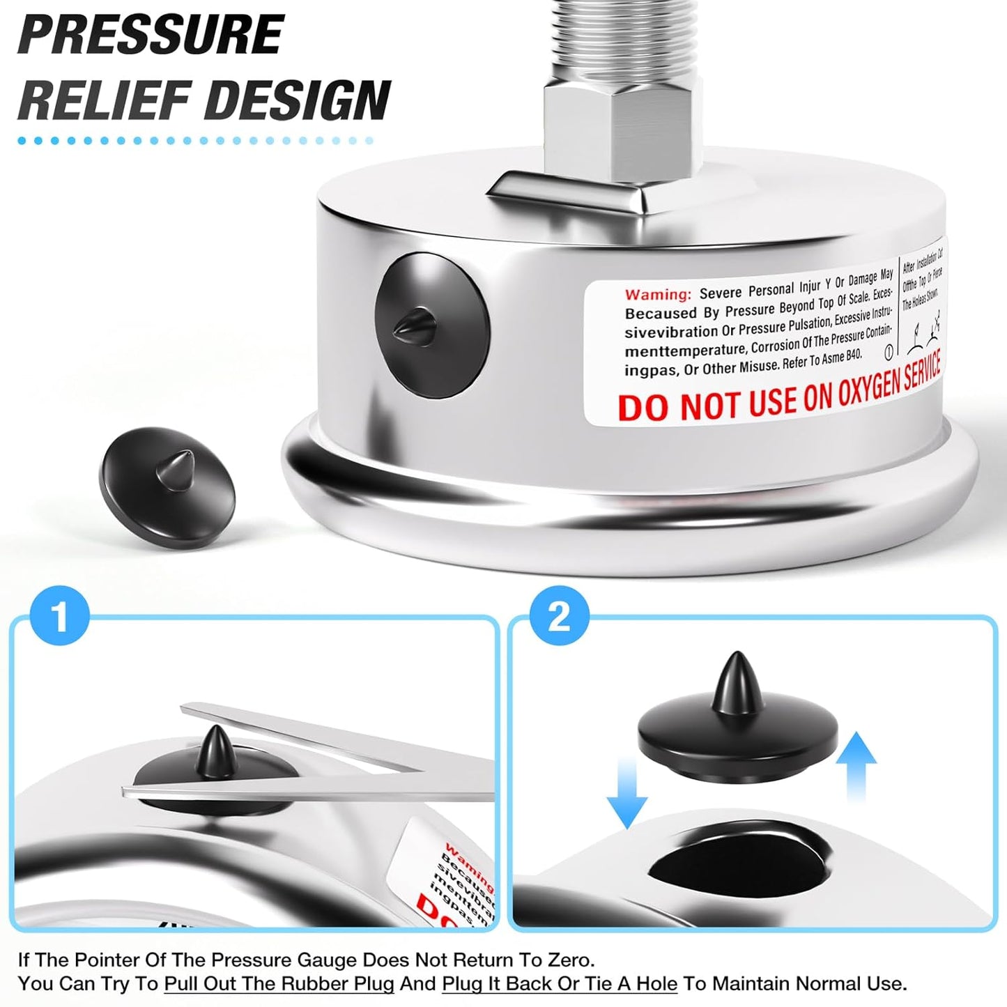 MEANLIN MEASURE 0~600Psi Liquid Filled Pressure Gauge Stainless Steel with 316 Stainless Steel Joint 1/4" NPT 2.5" FACE DIAL for WOG Water Oil Air Center Back Mount