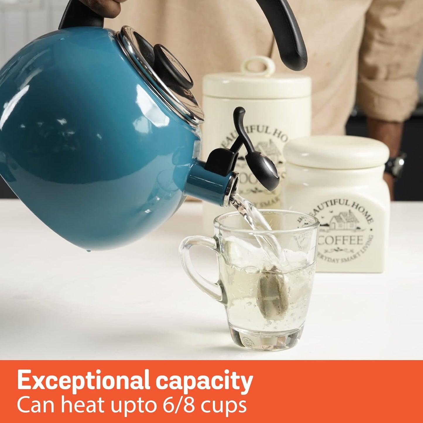 Circulon Enamel on Steel Whistling Teakettle/Teapot With Flip-Up Spout, 2 Quart - Gray