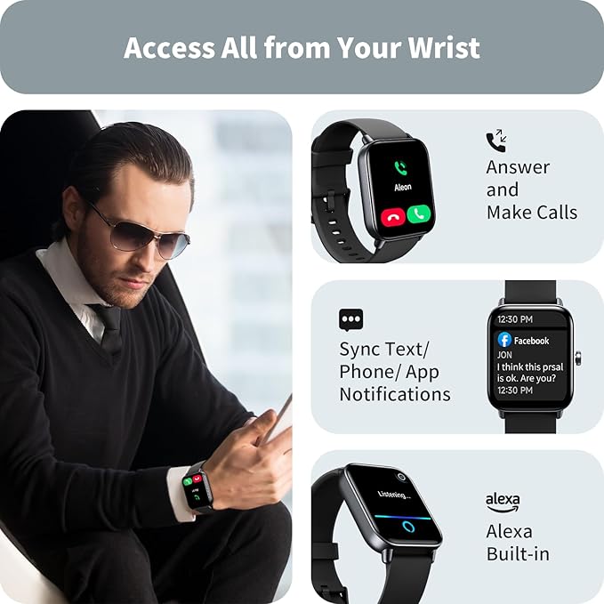 Smart Watches for Men, 1.8" Screen Activity Tracker, Heart Rate/Sleep/SpO2 Monitor, Make/Answer Calls, IP68 Waterproof Smartwatch for iPhone/Samsung/Android, 101+ Sport Modes Fitness Reloj Inteligente