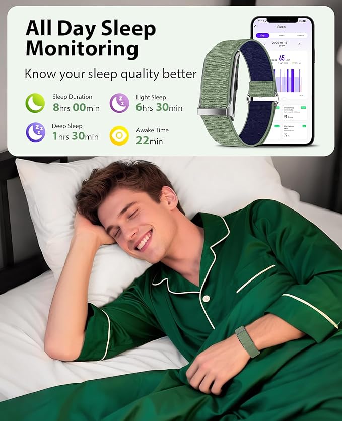 Smart Bracelet, Wearable Activity & Fitness Tracker Band, 24H Sleep Tracker, All-Day Continuous Heart Rate Blood Pressure Stress HRV Monitor, 120+ Sport Modes Smart Wristband with 2 Bands, Free APP