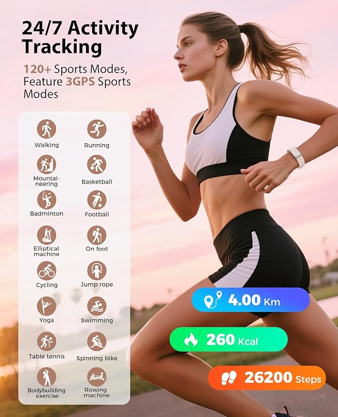 Smart Bracelet, Wearable Activity & Fitness Tracker Band, 24H Sleep Tracker, All-Day Continuous Heart Rate Blood Pressure Stress HRV Monitor, 120+ Sport Modes Smart Wristband with 2 Bands, Free APP