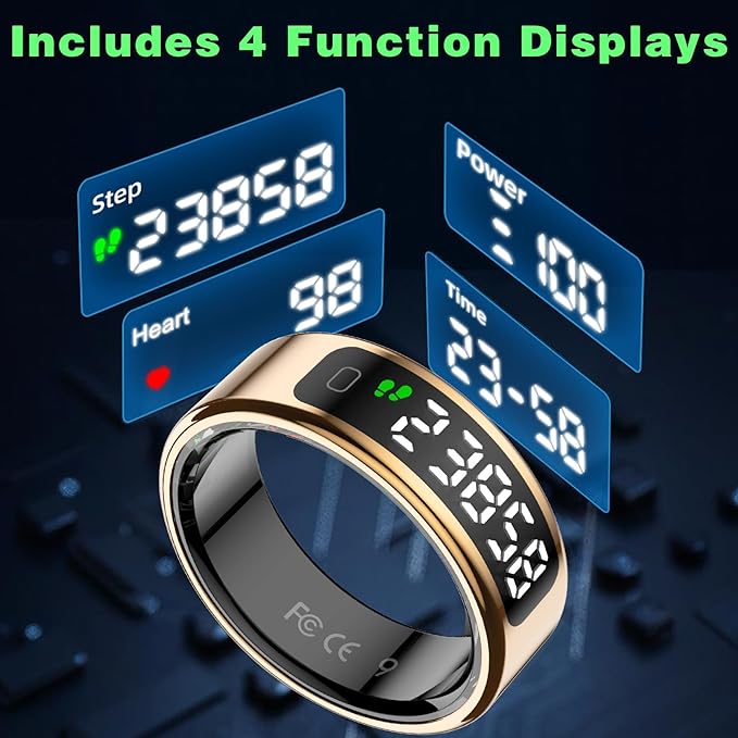 Smart Ring with LED Display Screen, Fitness Tracker Smart Rings for Women Men, Health Ring for iOS & Android, Sleep Tracker Ring Compatible with Heart Rate, SpO2, Sleep, Step (Rose Gold, 11)