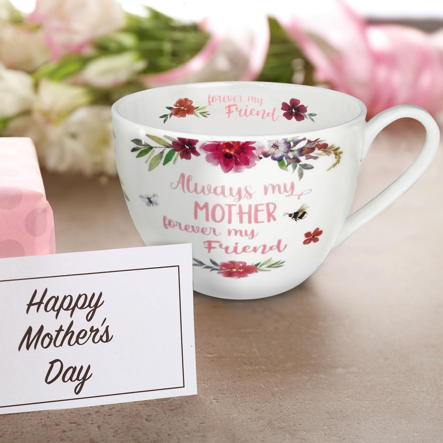 Mom Mugs for Daily Coffee and Tea, Premium 20 oz Bone China Coffee Tea Hug Mug, Perfect Holiday, Birthday, and Mother's Day Gift for Moms, Designed in England by Harvest Green Studio