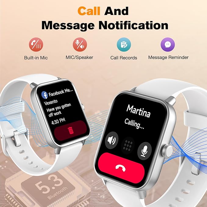 Smart Watch for Women Android iPhone Compatible, 1.8” Touchscreen,Bluetooth Call,24/7 Heart Rate, SpO2 Monitor, Step Counting, Sleep Tracking, IP68 Waterproof Activity Tracker and Smartwatch(White)