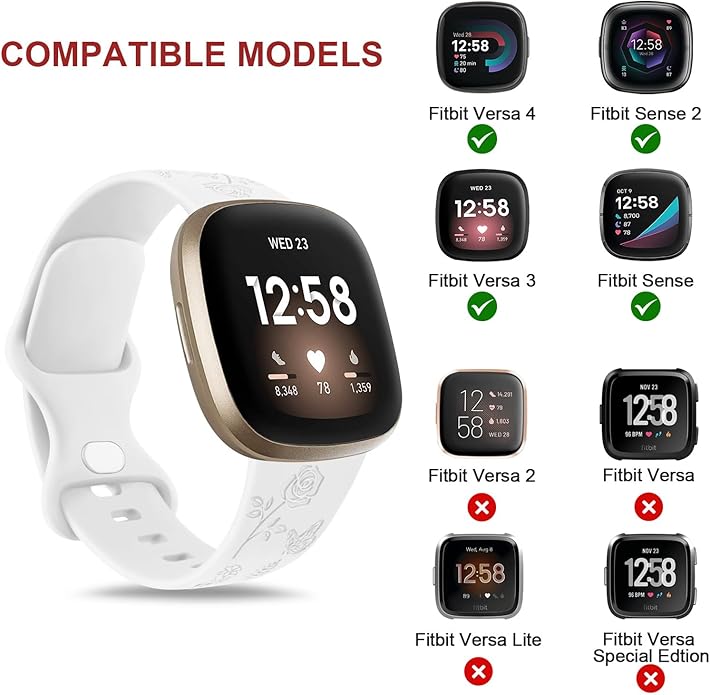 AK Floral Engraved Band Compatible with Fitbit Sense 2 / Sense Bands/Fitbit Versa 4 / Versa 3 Bands Women Men, Soft Sport Replacement Wristbands for Fitbit Sense 2 / Sense/Versa 4 / Versa 3 Smart Watch
