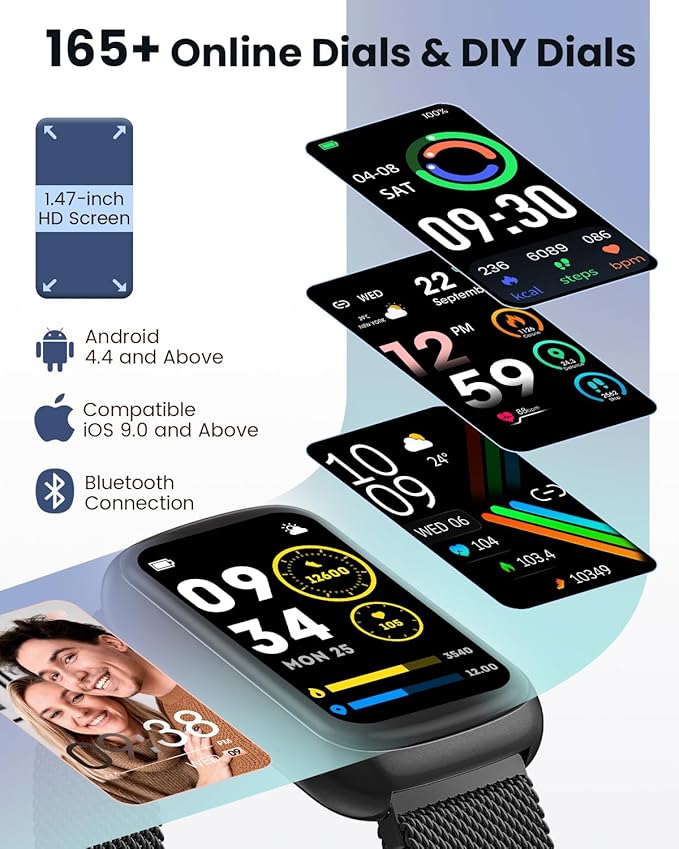 AKUMAKA Health Fitness Trackers for Women Men, Heart Rate/Blood Oxygen/Sleep Monitor, Calls Reminder/SMS/Notifications, Activity and Smartwatches for Android iPhone