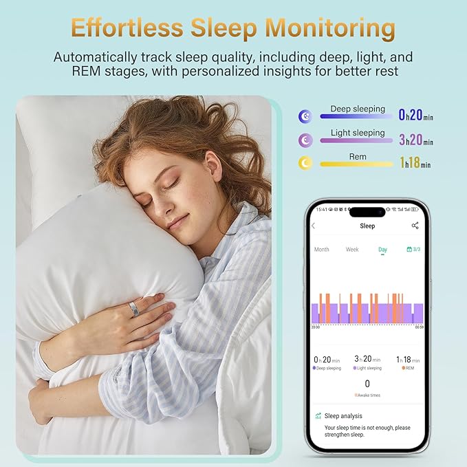 Smart Fitness Ring for Men & Women – Health & Activity Tracker with Heart Rate, Sleep Monitoring, Blood Oxygen, Motion Tracking, and Remote Camera Control, Waterproof & No Subscription Required