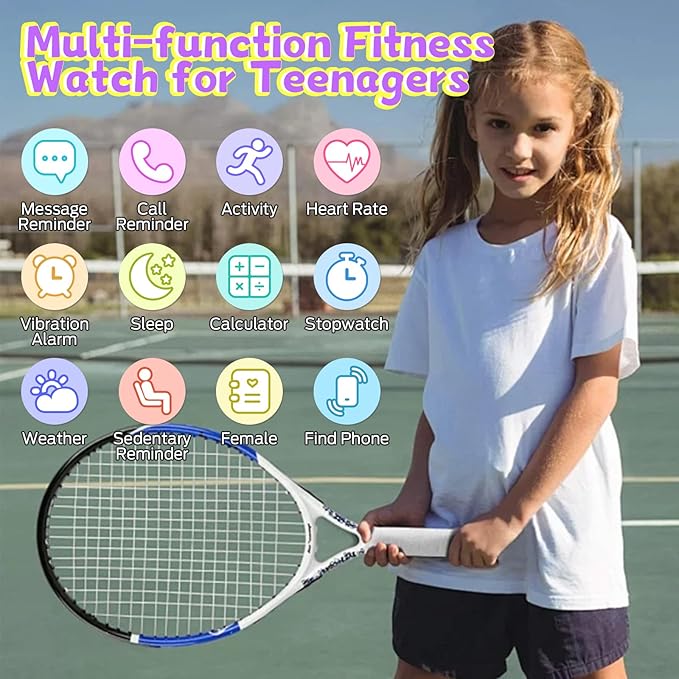 Smart Watch for Kids, Fitness Tracker with Pedometer, 100+ Sport Modes, Heart Rate, Sleep Monitor, Spo2, Calorie Step Counter, Fitness Watch 1.75"HD, Birthday Gifts for Girls Boys Teens 5-16 Purple