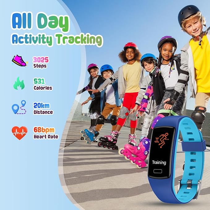 Smart Fitness Tracker Watch for Kids - Boys Girls Waterproof Smartwatch with Pedometer Heart Rate Sleep Tracking Alarm Clock Activity Tracker Calorie Step Counter Watch for Girls Boys Teens