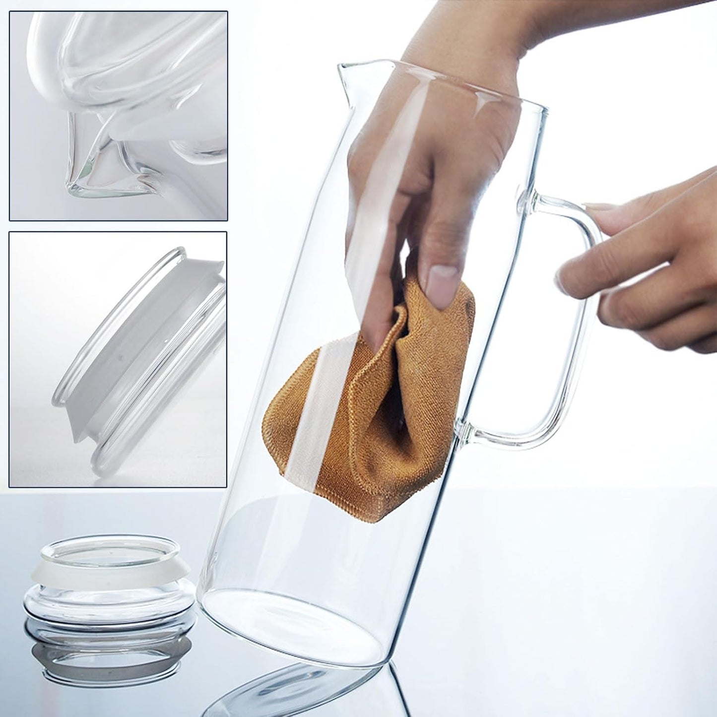 hjn Glass Water Pitcher with Lid Glass Carafe with Handle, Fridge Water Jug for Cold or Hot Beverages,Iced Tea,Milk,Juice 1500ml/51oz & glass lid