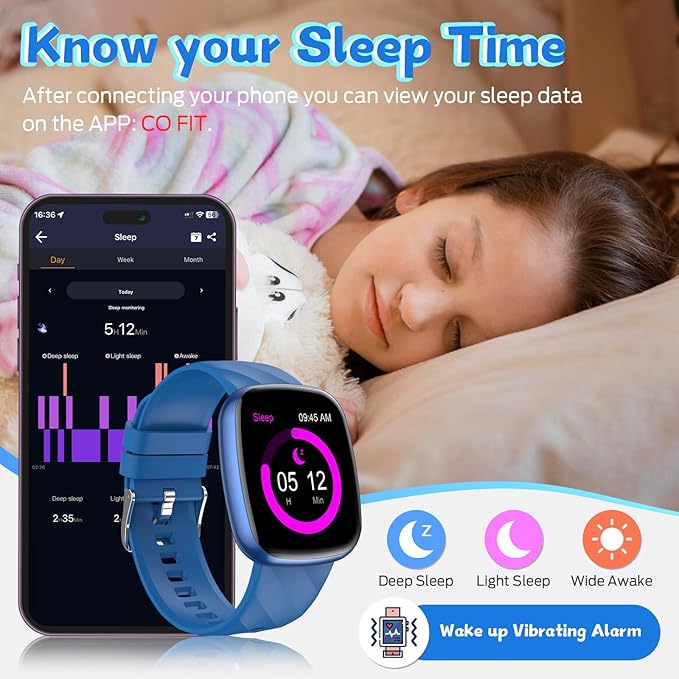 Smart Watch for Kids, Fitness Tracker with Pedometer, 100+ Sport Modes, Heart Rate, Sleep Monitor, Spo2, Calorie Step Counter, Fitness Watch 1.75"HD, Birthday Gifts for Girls Boys Teens 5-16 Blue