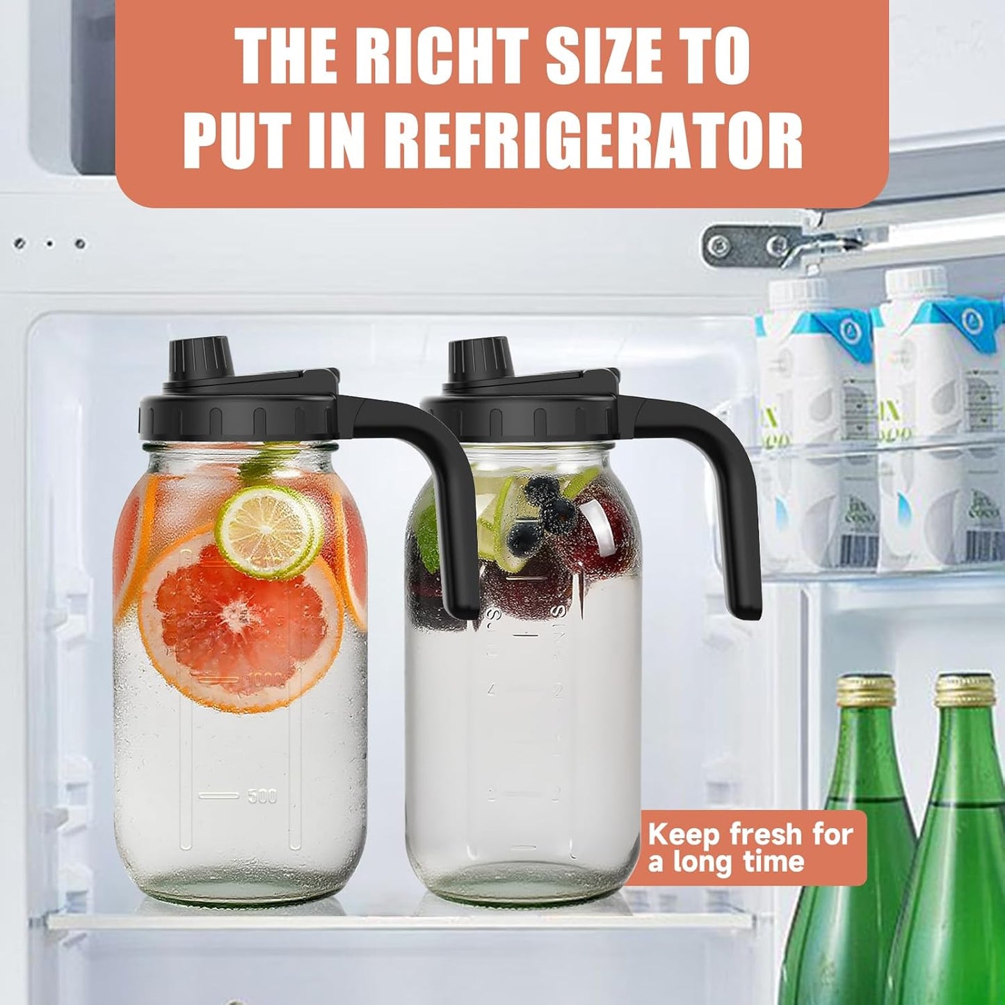 2 Pack 64oz Glass Mason Jar Pitchers with Wide Mouth & Measurement Marks – Leak-Proof Twist Lids for Cold Drinks, Iced Tea, Lemonade, and Juice