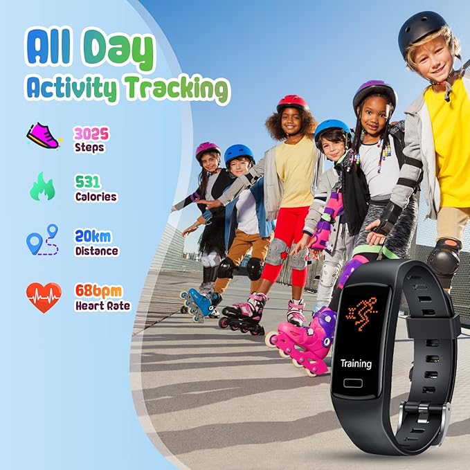 Smart Fitness Tracker Watch for Kids - Boys Girls Waterproof Smartwatch with Pedometer Heart Rate Sleep Tracking Alarm Clock Activity Tracker Calorie Step Counter Watch for Girls Boys Teens