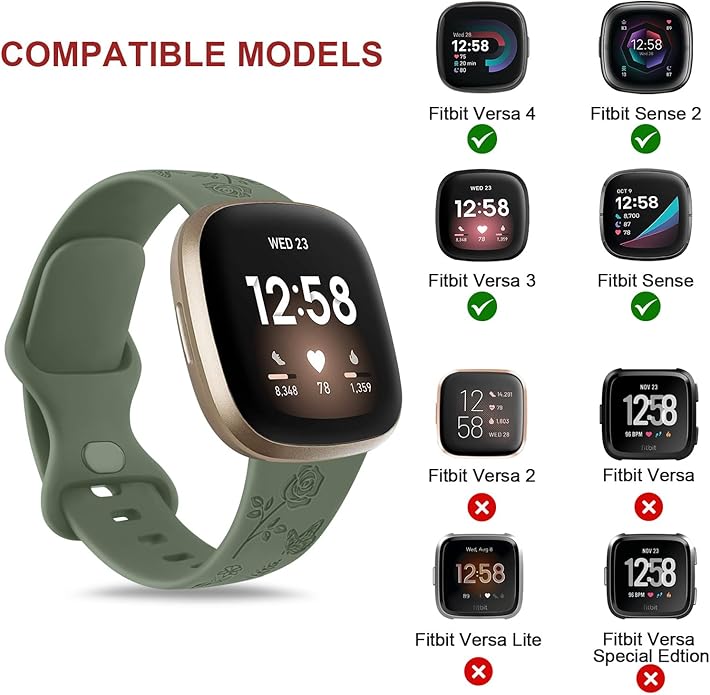 AK Floral Engraved Band Compatible with Fitbit Sense 2 / Sense Bands/Fitbit Versa 4 / Versa 3 Bands Women Men, Soft Sport Replacement Wristbands for Fitbit Sense 2 / Sense/Versa 4 / Versa 3 Smart Watch