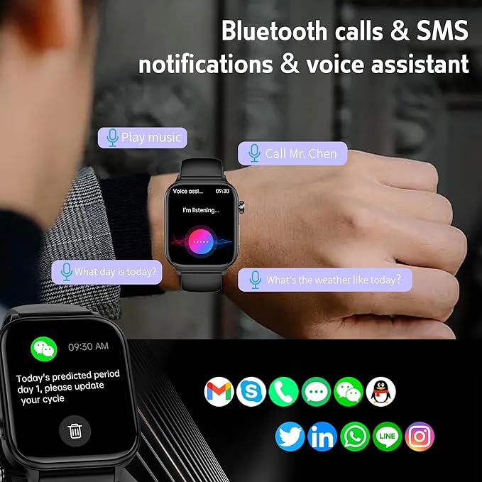 Smart Watch for Women Men (Answer/Dial) 1.96" IPS Smartwatch, 24/7 Heart Rate/Blood Oxygen/Blood Pressure/Sleep Monitor, Blood and Body Composition,100+ Sports Modes Fitness Tracker