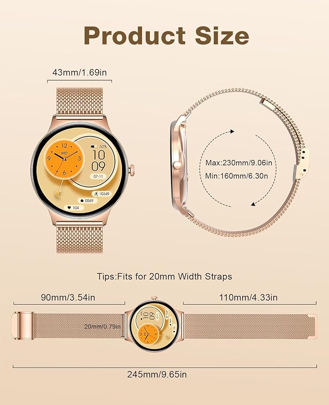 SOUYIE Smart Watches for Women, 1.43" AMOLED Display Fitness Tracker with Bluetooth Make/Answer Call, Heart Rate/SpO2/Sleep Monitor, 100+ Sports Modes, IP67 Waterproof Smartwatch for Android iPhone