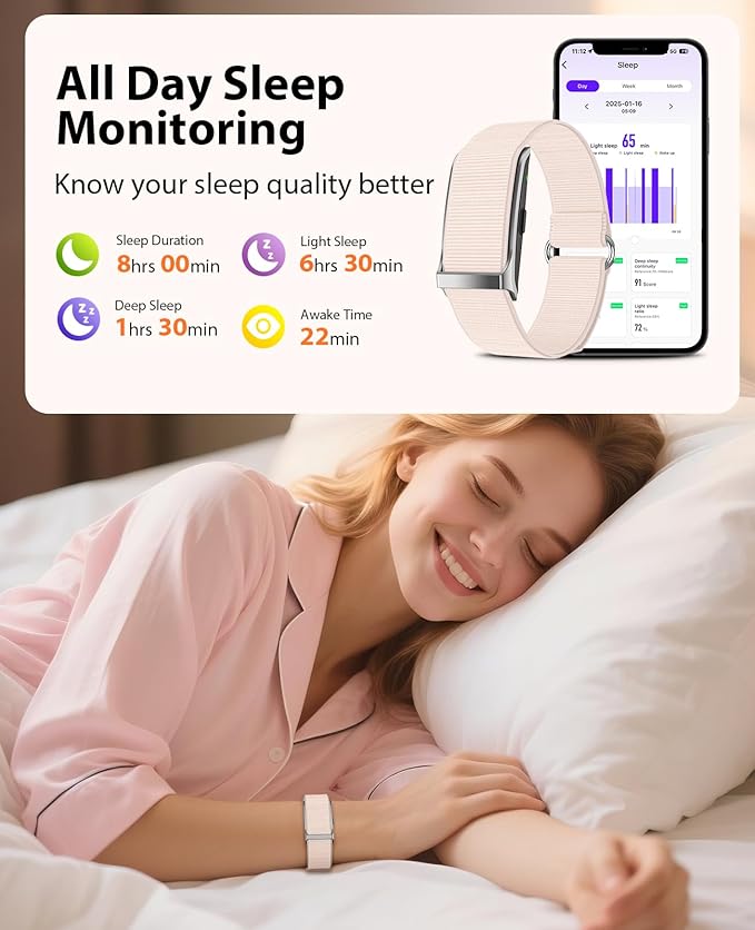 Smart Bracelet, Wearable Activity & Fitness Tracker Band, 24H Sleep Tracker, All-Day Continuous Heart Rate Blood Pressure Stress HRV Monitor, 120+ Sport Modes Smart Wristband with 2 Bands, Free APP
