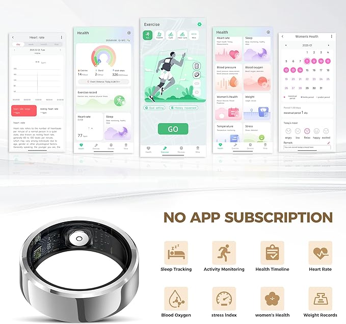 Smart Ring for Men & Women, Wellness & Fitness Tracker with Sleep/Step/Heart Rate/Blood Oxygen/Calorie Counter, IP68 Waterproof Wearable Ring for iOS Android Silver #6