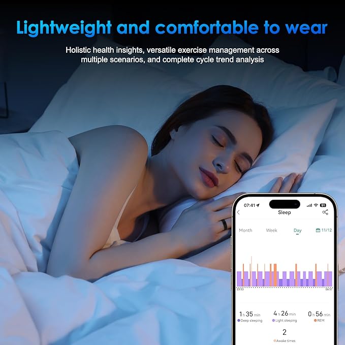 Smart Ring Fitness Tracker for Women Men - Waterproof Health Rings for Sleep Tracker, Heart and Blood Oxygen Monitor, Fitness Ring for Family Care,Step and Burned Calories Counter(11#)