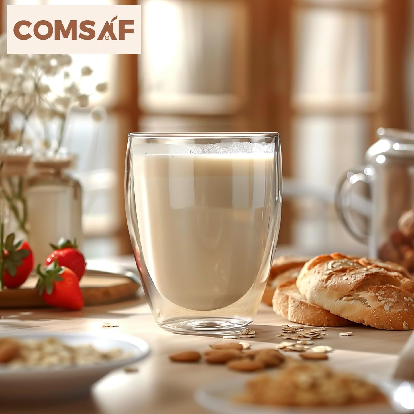 ComSaf Glass Coffee Mugs Set of 6, Double Wall Insulated Thermal Cups 12oz, Clear Glass Coffee Cup for Tea/Juice/Milk, Latte Cappucino Espresso mug Glassware Gift for Christmas Birthday