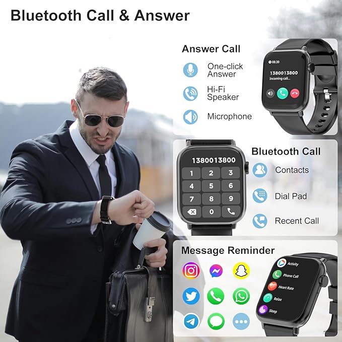 Smart Watch for Man Women Answer/Make Call, Fitness Watch with 120+ Sport Modes, IP67 Waterproof, Heart Rate/Sleep Tracker/Step Tracker/Blood Pressure Health Watch for Android iOS Phone (Black)