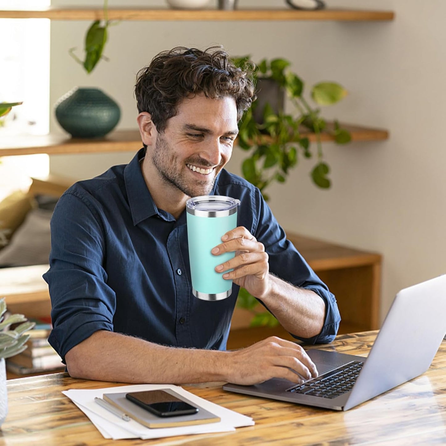 StarSpeed 20oz Tumbler Bulk with Lid, Stainless Steel Insulated Tumblers Double Wall Vacuum Insulated Travel Mug, Powder Coated Coffee Cups for Hot and Cold Drinks(Light Green,6)