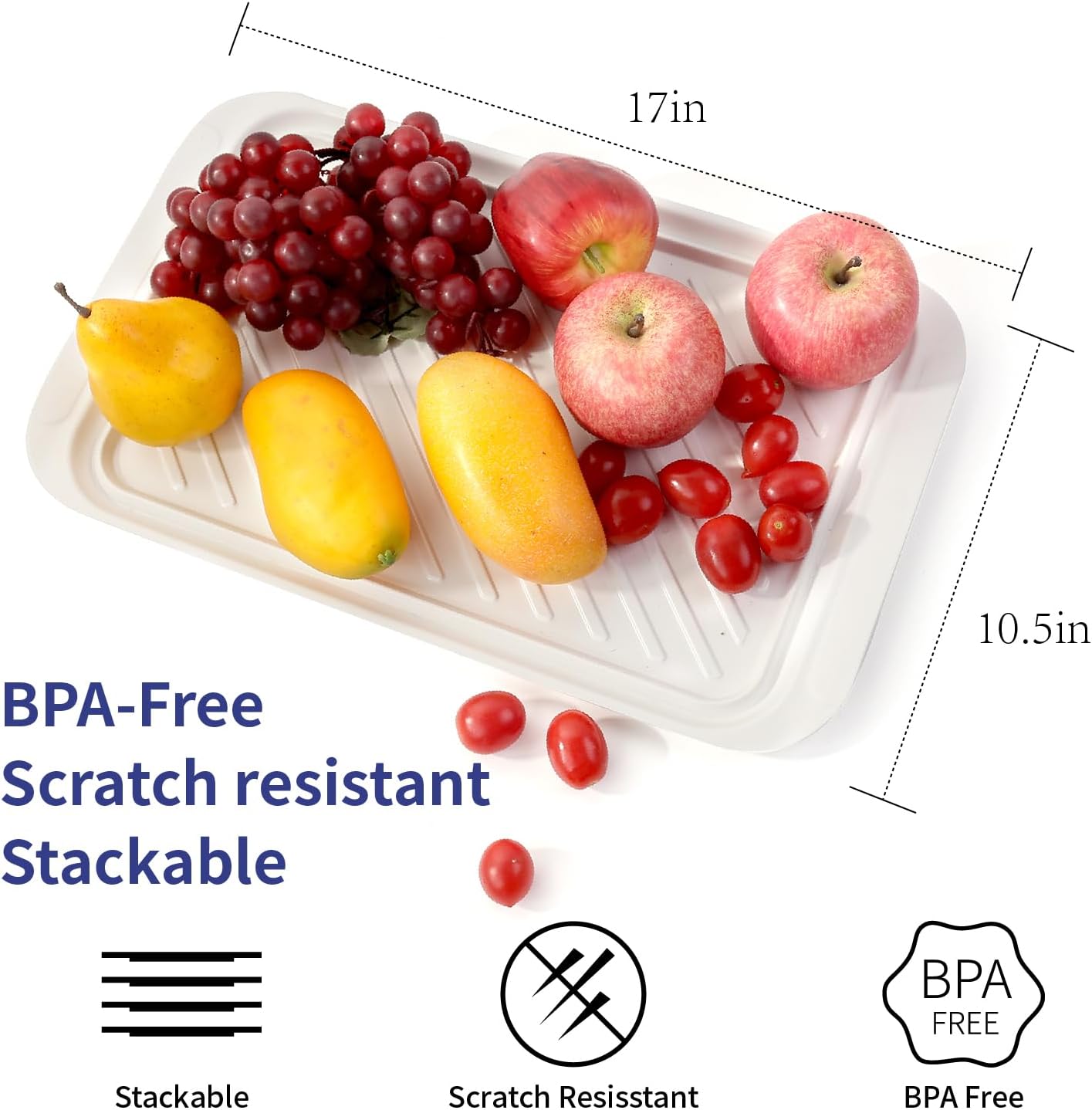 TP Grilling Prep and Serve Trays, 17" BBQ Tray for Meat Marinating and Food Plating, Melamine Serving Platters Set of 2 Grilling Accessories, Blue and White