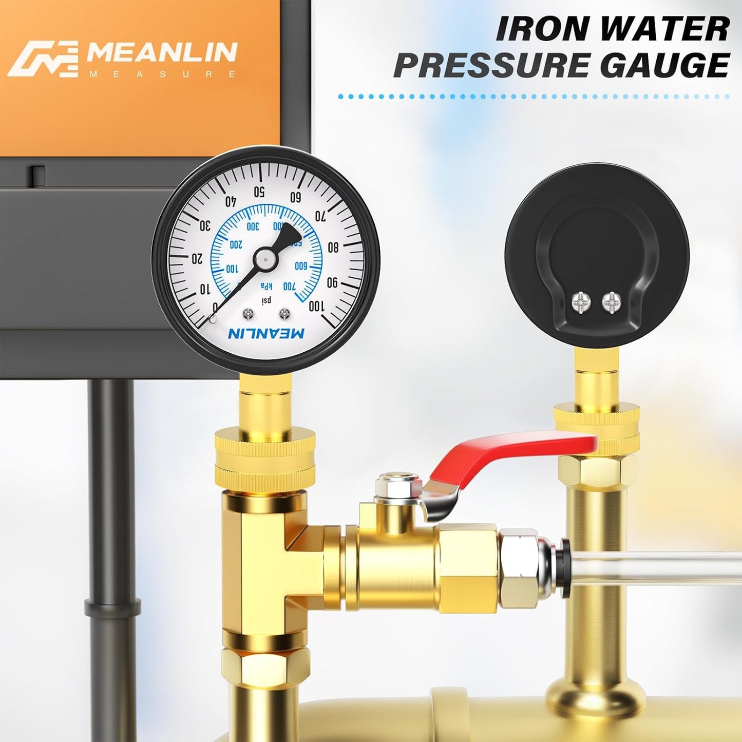 MEANLIN MEASURE 0-100psi Water Pressure Gauge,3/4" Female 2.5" FACE DIAL Water Pressure Test Gauge with Sealing Ring, Water Pressure Gauge for Home