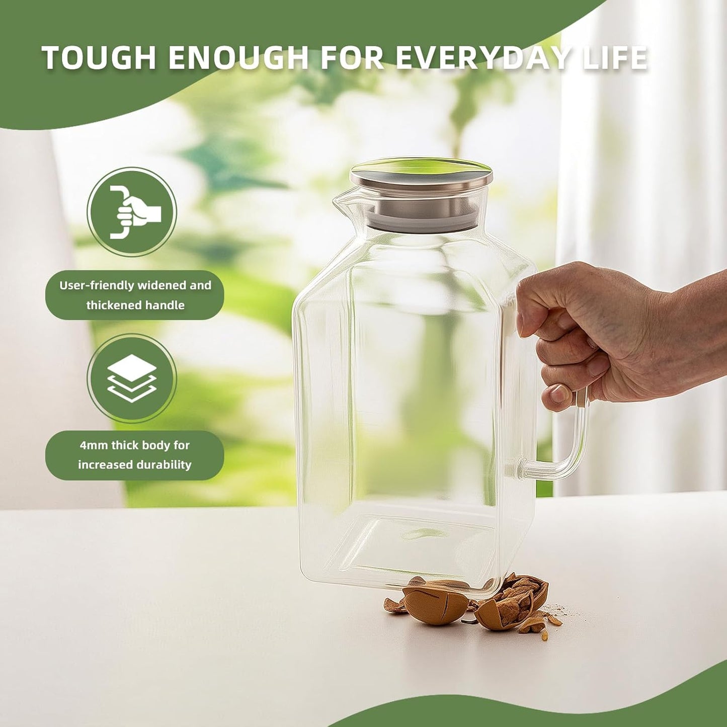 Glass Pitcher, 3.6L/122 oz Glass Water Pitcher with Lid and Spout, Heat/Cold Resistant Borosilicate Glass Water Carafe for Coffee, Juice and Homemade Beverage (TG06)