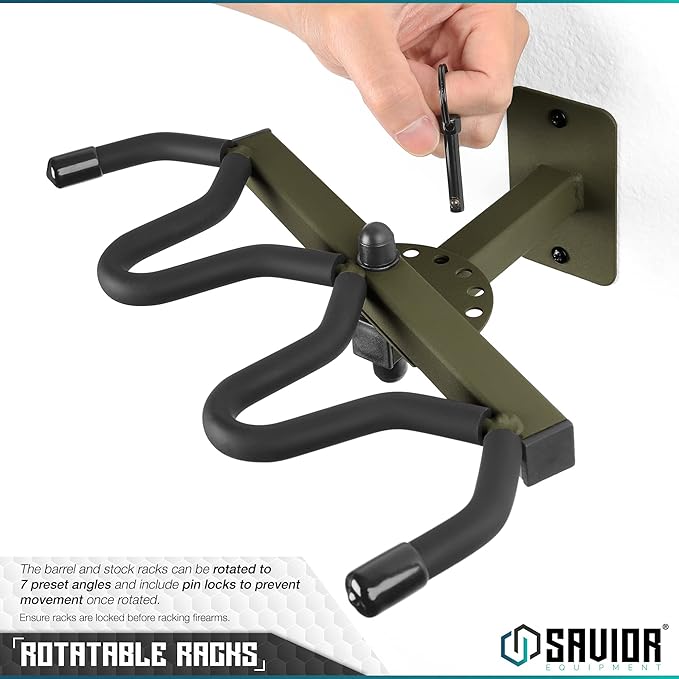 Savior Equipment Wall-Mount Rifle Rack Tactical Shotgun Carbine Firearm Free-Standing Gun Display Indoor Storage Rack - Heavy Duty Steel, Wide Angle Adjustment, 3-Slot Holds up to 75 Lbs