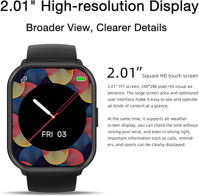 Smart Watch (Answer/Make Calls), 2.01" Fitness Tracker Watch for Men Women, Heart Rate Blood Pressure Monitor Sleep Tracker Step Tracker, Waterproof Smart Watches for Android iOS Phones