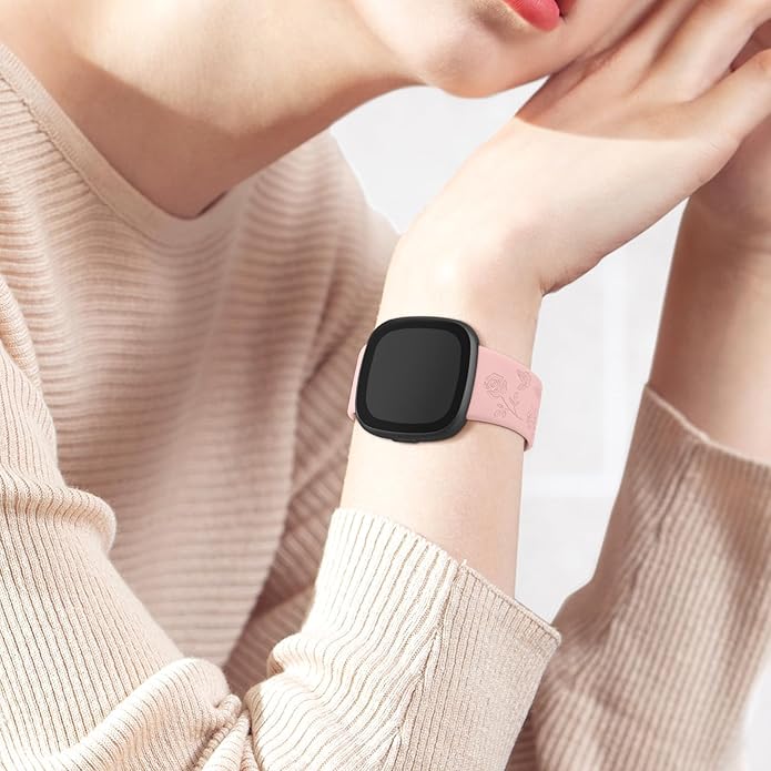 AK Floral Engraved Band Compatible with Fitbit Sense 2 / Sense Bands/Fitbit Versa 4 / Versa 3 Bands Women Men, Soft Sport Replacement Wristbands for Fitbit Sense 2 / Sense/Versa 4 / Versa 3 Smart Watch