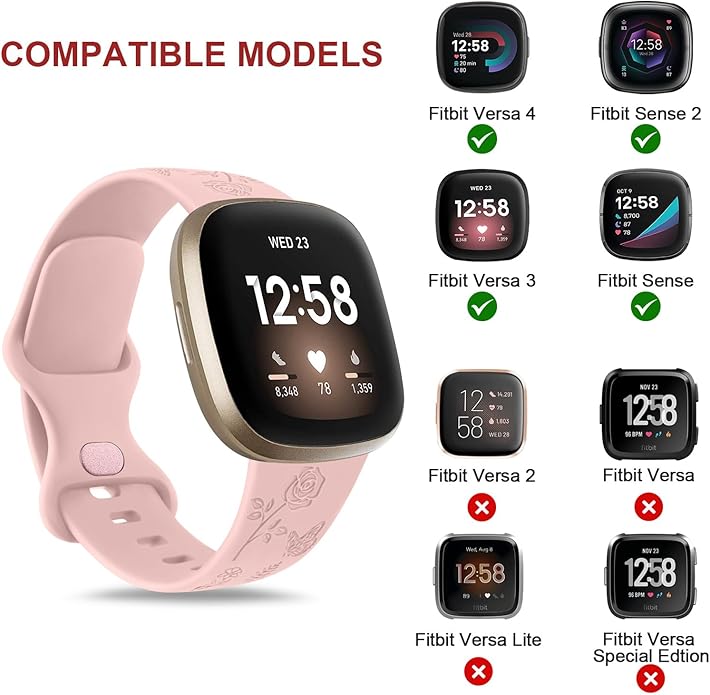 AK Floral Engraved Band Compatible with Fitbit Sense 2 / Sense Bands/Fitbit Versa 4 / Versa 3 Bands Women Men, Soft Sport Replacement Wristbands for Fitbit Sense 2 / Sense/Versa 4 / Versa 3 Smart Watch