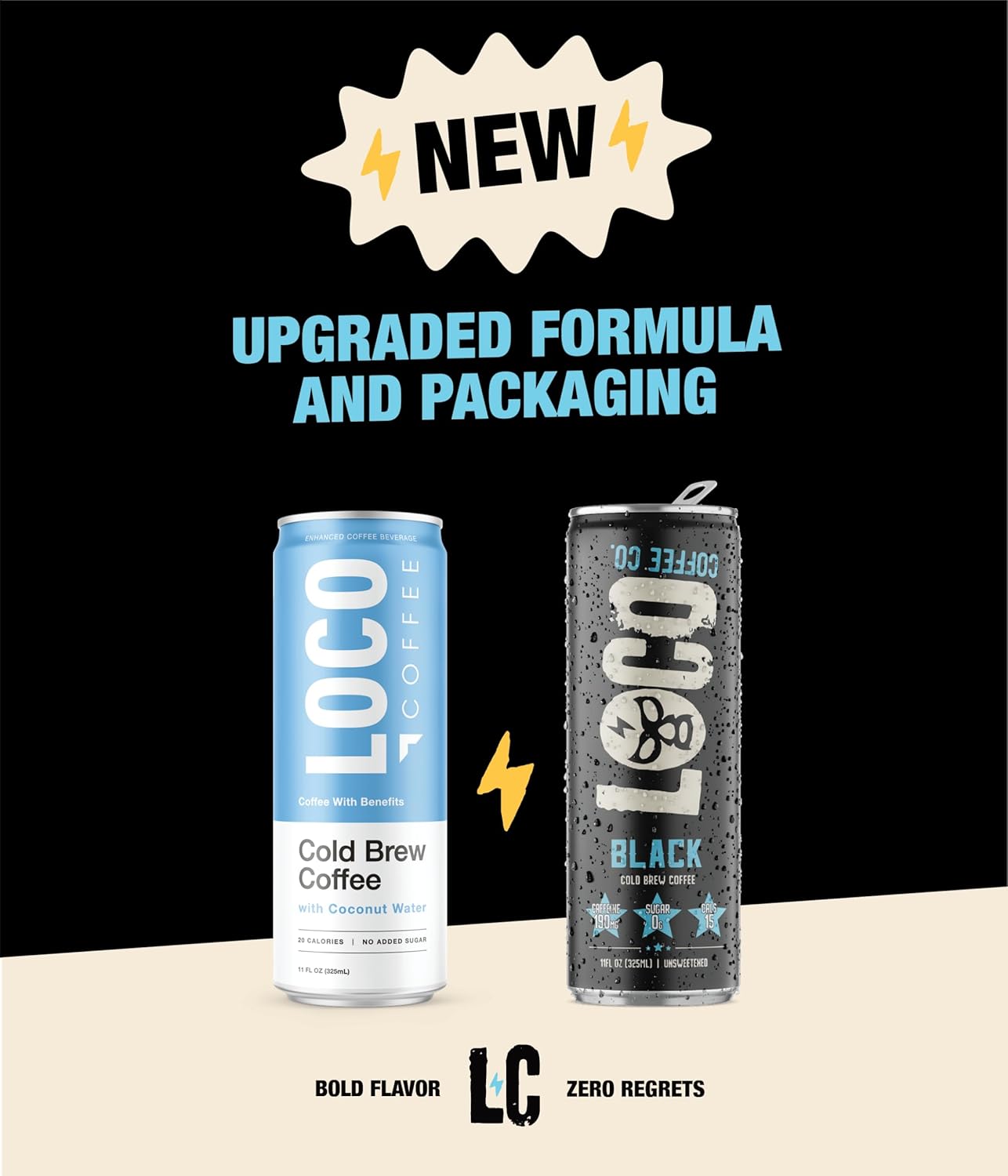 Loco Coffee Black Cold Brew 11 Ounce Can, 12 Count | Zero Sugar, 190mg Caffeine | Gluten Free and Dairy Free | Low Calorie Iced Coffee