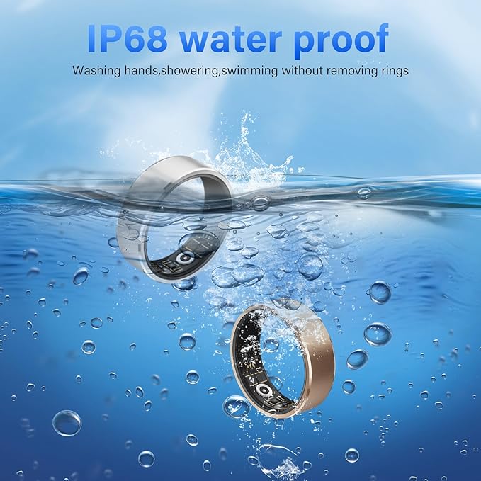 Smart Ring Fitness Tracker Ring for Men Women - Health Heart Rate Ring with Motion Tracking, Sleep Monitor, and Oximetry, No Subscription Fee, Family Care, Remote Photography, IP68 Waterproof(8#)